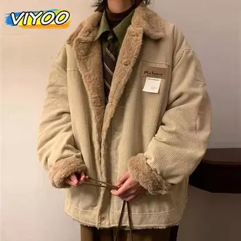 Мужские зимние толстые парки цвета хаки Y2K, бархатные свободные вельветовые пуховые пальто, качественная куртка для мужчин, толстовки, ветровка M хаки