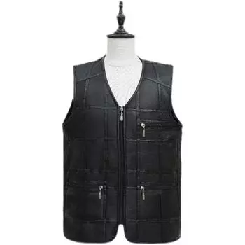 Мужские зимние толстые теплые жилеты из натуральной овчины, повседневные мужские жилеты из натуральной овчины, новые модные жилеты из натуральной кожи L чёрный