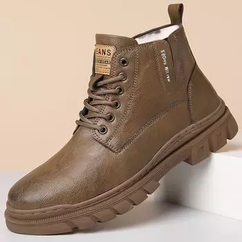 Мужские зимние уличные ботинки 2025 года из хлопка, теплые, высокие, рабочие, модные, бархатные, теплые, утолщенные, противолыжные ботинки, размер 38-44 38