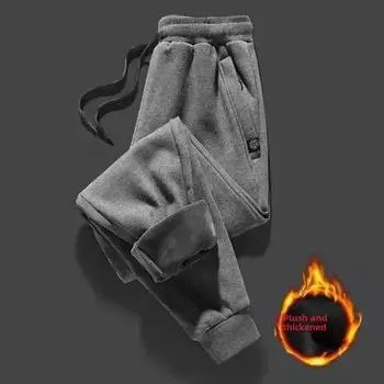 Мужские зимние утепленные брюки с флисовой подкладкой, однотонные, теплые, с подкладкой, повседневные брюки свободного кроя, мужская одежда S серый