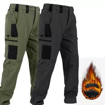 Мужские зимние утепленные брюки Soft Shell для пешего туризма, спорта на открытом воздухе, теплые брюки, повседневные брюки с несколькими карманами 3XL