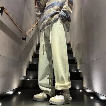 Мужские зимние утепленные прямые джинсы из утолщенного флиса S чёрный