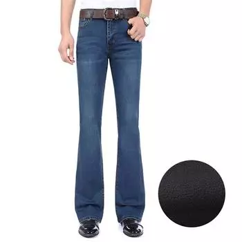 Мужские зимние утолщенные большие расклешенные джинсы, расклешенные брюки, свободный крой, мужские дизайнерские классические джинсовые джинсы с высокой талией 28 синий