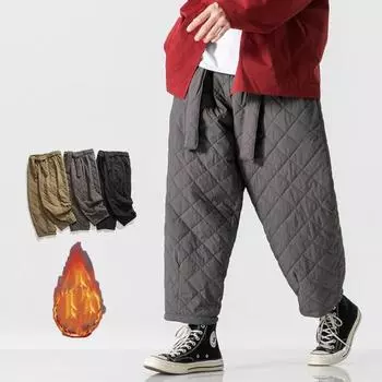 Мужские зимние утолщенные хлопковые свободные ретро-штаны в китайском стиле, прямые повседневные брюки 5XL чёрный