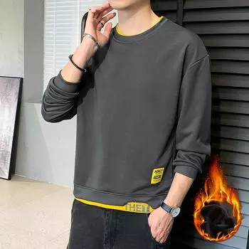 Мужские зимние утолщенные топы повседневные с круглым вырезом большого размера с длинным рукавом свободные спортивные теплые топы XXXXL