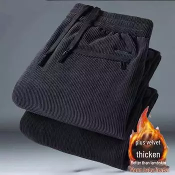 Мужские зимние вельветовые прямые свободные покрой плюс бархатные теплые повседневные брюки 2XL