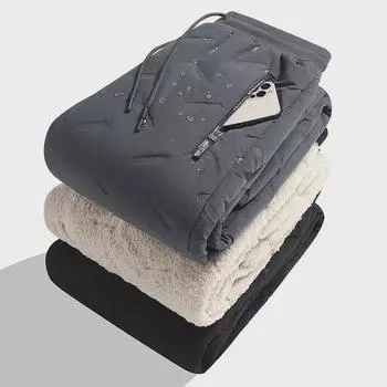 Мужские зимние ветрозащитные хлопковые спортивные штаны с бархатной подкладкой: Плотный, теплый, прямой, с манжетами, в наличии большие размеры M