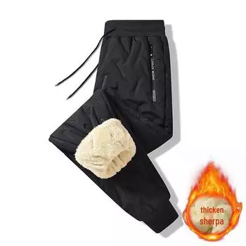 Мужские зимние ветрозащитные повседневные брюки из овчины с флисовой подкладкой H101 L темно серый