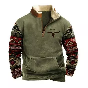 Мужские зимние винтажные принтованные флисовые воротники с длинными рукавами и воротником-стойкой, теплые спортивные куртки S