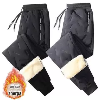 Мужские зимние водонепроницаемые плюшевые брюки для снега - плотные, ветрозащитные, с манжетами, повседневные брюки из овчины M (90-100 kg)