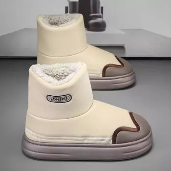 Мужские зимние водонепроницаемые высокие домашние туфли на меховой подкладке, уличные домашние теплые толстые противоскользящие зимние ботинки, мужские ботильоны из искусственной кожи с плюшевой подкладкой