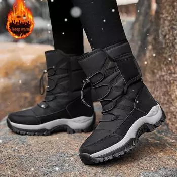 Мужские зимние высокие ботинки для снега — большой размер, с плюшевой подкладкой, водонепроницаемые, теплый хлопок 36