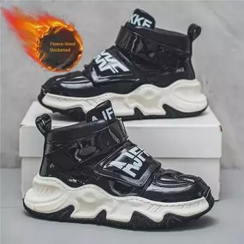 Мужские зимние высокие ботинки для снега на толстой подошве: Модная обувь для пап, увеличивающая рост 44 чёрный