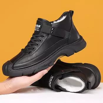 Мужские зимние высокие кожаные ботинки - теплые, с бархатной подкладкой, повседневные, в стиле Martin для активного отдыха 41