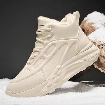 Мужские зимние высокие кроссовки на меховой подкладке. Уличные противоскользящие кроссовки на флисовой подкладке. Теплые зимние ботинки. Ботильоны из искусственной кожи. Повседневные короткие ботинки.