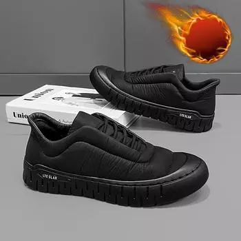 Мужские зимние высокие кроссовки на меховой подкладке, уличные нескользящие теплые кроссовки для бега с низким берцем и флисовой подкладкой для мужских зимних ботинок