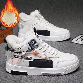 Мужские зимние высокие кроссовки на подкладке из искусственного меха, теплые зимние ботинки без шнуровки, короткие ботинки, повседневные кроссовки из искусственной кожи с флисовой подкладкой для мужчин 39