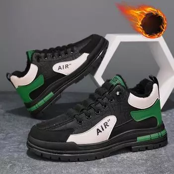 Мужские зимние высокие кроссовки на подкладке из искусственного меха. Теплые зимние ботинки без шнуровки на шнуровке. Короткие ботинки на шнуровке. Повседневные ботильоны из искусственной кожи на флисовой подкладке. 39