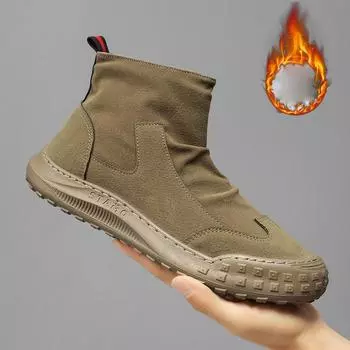 Мужские зимние высокие кроссовки на подкладке из искусственного меха, уличные нескользящие короткие ботинки из искусственной кожи, обувь на плюшевой подкладке, походные ботильоны, зимние ботинки для мужчин 39