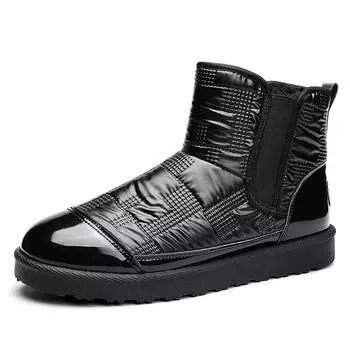 Мужские зимние высокие туфли на подкладке из искусственного меха, уличные теплые толстые противоскользящие повседневные зимние ботинки, водонепроницаемые ботильоны с плюшевой подкладкой для мужчин 39 чёрный