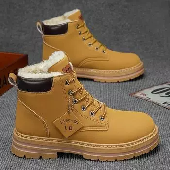 Мужские зимние высокие водонепроницаемые плюшевые хлопковые ботинки, утолщенные, устойчивые к холоду, теплые, нескользящие, износостойкие рабочие ботинки 39