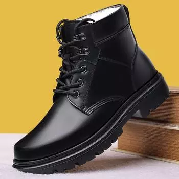 Мужские зимние зимние ботинки на меховой подкладке. Уличные противоскользящие ботильоны. Повседневная теплая обувь с высоким берцем для мужчин. Спортивные кожаные ботинки на флисовой подкладке со шнуровкой.