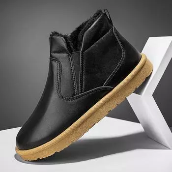 Мужские зимние зимние ботинки на подкладке из искусственного меха, уличные противоскользящие короткие ботинки с флисовой подкладкой, повседневные теплые зимние ботинки, мужские ботильоны из искусственной кожи
