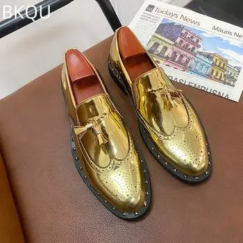 Мужские золотистые деловые модные повседневные кожаные туфли из искусственной кожи, модельные кожаные туфли, модные удобные универсальные туфли на толстой подошве 38 золотой