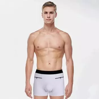 Мужское бесшовное нижнее белье с высокой талией, лоскутные цветные трусы-боксеры на молнии, двойные карманы, U-выпуклые трусы M чёрный