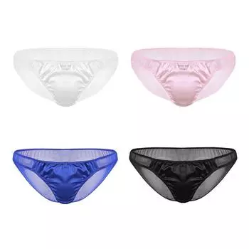Мужское блестящее атласное нижнее белье, сетчатые трусики сзади, прозрачные трусики Sissy Crossdress XL