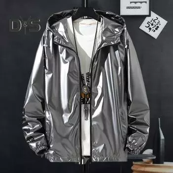 Мужское блестящее глянцевое пальто с капюшоном, подростковое пальто с длинными рукавами и регулируемыми завязками, с манжетами на рукавах, яркая поверхностная куртка M синий