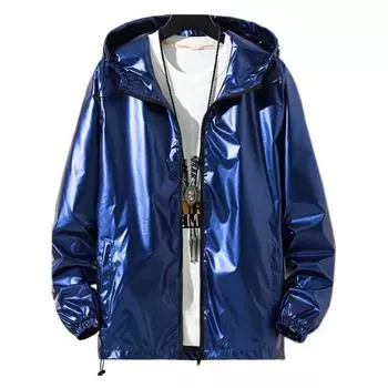 Мужское блестящее глянцевое пальто с капюшоном, длинное подростковое пальто с завязками и регулируемыми рукавами с манжетами на рукавах, яркая поверхностная куртка M серый