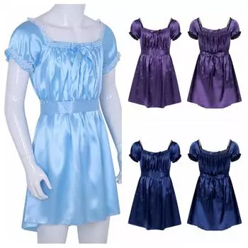 Мужское блестящее мягкое атласное нижнее белье с коротким рукавом и квадратным вырезом, высокое низкое дизайнерское нижнее белье, платье с поясом, ночное белье, нижнее белье M