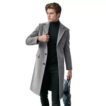 Мужское британское длинное шерстяное пальто с длинными рукавами, осенне-зимнее шерстяное пальто S