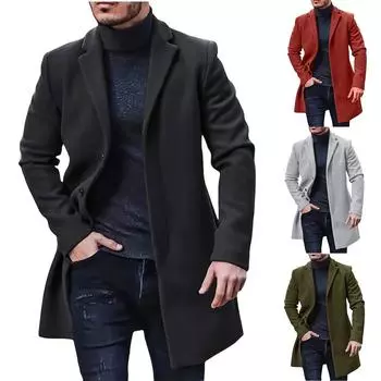 Мужское британское однотонное длинное пальто, модное теплое шерстяное пальто XXXL чёрный