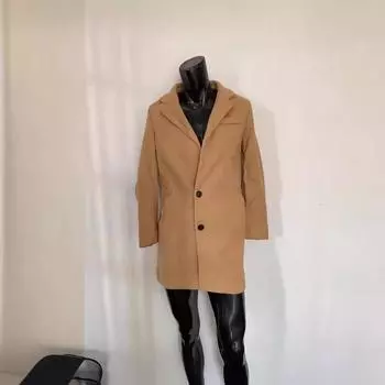 Мужское британское шерстяное пальто средней длины с длинными рукавами. Тренд на осень и зиму. S