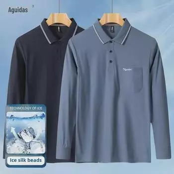 Мужское быстросохнущее поло из ледяного шелка с длинными рукавами для пап и дедушек XL 130-150 Jin