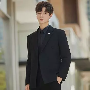 Мужское деловое платье корейской версии, облегающее свадебное платье, повседневный пиджак S чёрный