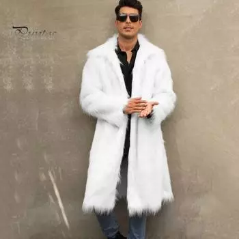 Мужское длинное пальто из искусственного меха с отворотом и длинным рукавом, ветрозащитное пальто с открытым передом, утолщенное теплое пальто из искусственного меха M хаки