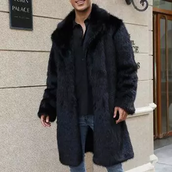 Мужское длинное пальто из искусственной шерсти животных, теплое пальто с отложным воротником, кардиган, зимняя флисовая куртка с открытым передом S коричневый