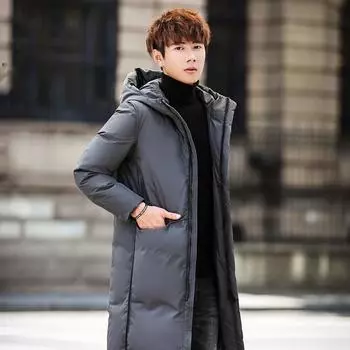 Мужское длинное пальто, зимняя хлопковая куртка с подкладкой, куртка большого размера с капюшоном для мужа, верхняя одежда, толстая теплая ветровка для мужчин M чёрный