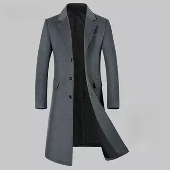 Мужское длинное шерстяное пальто осень/зима - утепленная ветровка-тренч для молодежи, доступны размеры плюс. 3XL