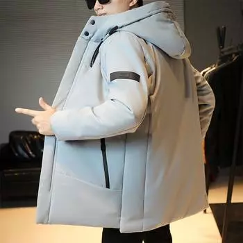 Мужское длинное зимнее пальто с хлопковой подкладкой, новое молодежное толстое пальто выше колена, большой размер, теплая мужская одежда с хлопковой подкладкой M