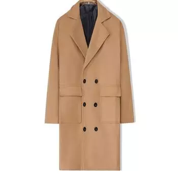 Мужское двубортное однотонное повседневное длинное шерстяное пальто, мужская куртка M чёрный