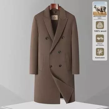 Мужское двубортное пальто ручной работы из 100% шерсти на осень/зиму XXXL верблюд