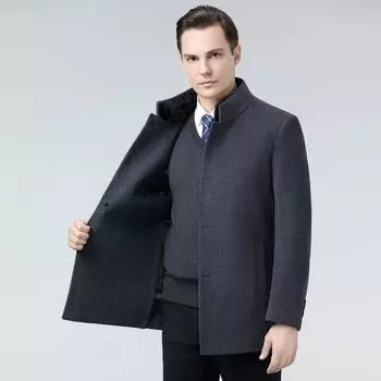 Мужское двухстороннее шерстяное пальто зимнее воротник-стойка съемный пуховик среднего возраста шерстяное шерстяное теплое пальто с воротником из норки 165