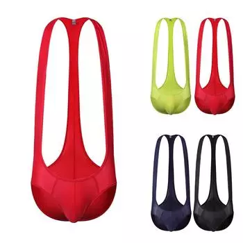 Мужское дышащее борцовское синглетное боди с подтяжками, нижнее белье Red, S