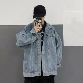 Мужское джинсовое пальто с лацканами, длинными рукавами, однобортная куртка с карманами с клапанами XXL чёрный