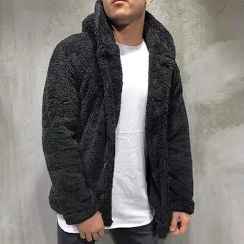 Мужское флисовое пальто с плюшевым мишкой, зима-осень, теплая куртка с длинными рукавами, меховая пушистая верхняя одежда с капюшоном, джемпер, толстовки, ветровка M синий