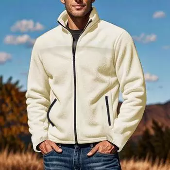 Мужское флисовое пальто Temu для осени и зимы, куртка на молнии с воротником-стойкой, мужской свитер S серый